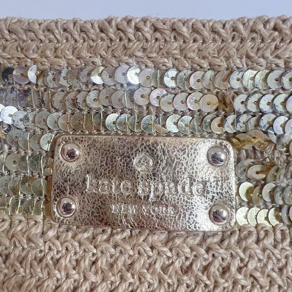 Kate Spade Woven Tote Bag Gold Sequins Summer Bag Beach Tote Shoulder Bag - Picture 7 of 9